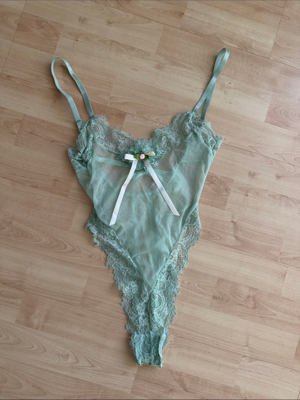 In My Ivory Tower Mesh Bodysuit Sage Green